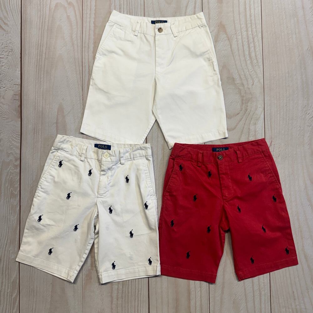 Lot of 3 Polo Ralph Lauren Boys Size 8 Chino Shorts All-Over Embroidered Pony
